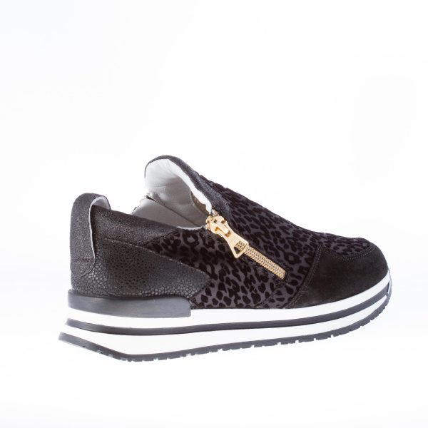 QUATTROBARRADODICI donna slip on sneaker con zip in tessuto NERO stampa animalier - immagine 3
