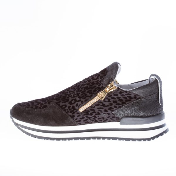 QUATTROBARRADODICI donna slip on sneaker con zip in tessuto NERO stampa animalier - immagine 6