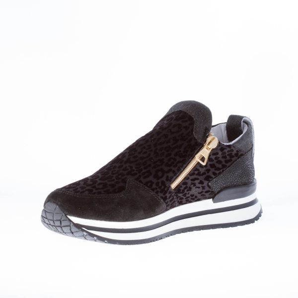 QUATTROBARRADODICI donna slip on sneaker con zip in tessuto NERO stampa animalier - immagine 7