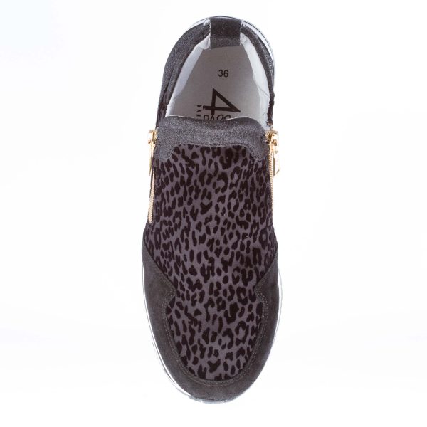 QUATTROBARRADODICI donna slip on sneaker con zip in tessuto NERO stampa animalier - immagine 8