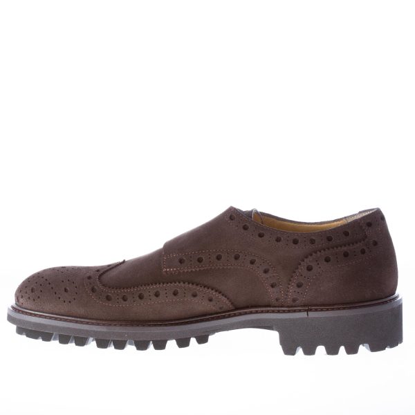 STRIKE FIRENZE uomo scarpa doppia fibbia in camoscio TESTA DI MORO con coda di rondine - immagine 6