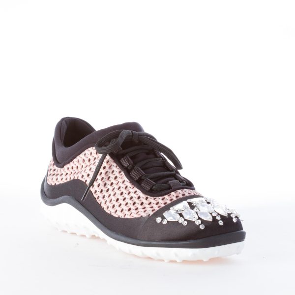 MIU MIU donna sneaker in raso e tessuto a maglie ROSA e nero con gioielli swarovsky - immagine 2