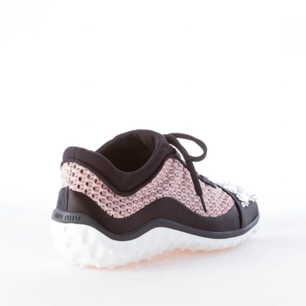 MIU MIU donna sneaker in raso e tessuto a maglie ROSA e nero con gioielli swarovsky - immagine 3