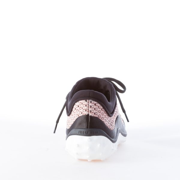 MIU MIU donna sneaker in raso e tessuto a maglie ROSA e nero con gioielli swarovsky - immagine 4
