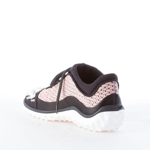 MIU MIU donna sneaker in raso e tessuto a maglie ROSA e nero con gioielli swarovsky - immagine 5