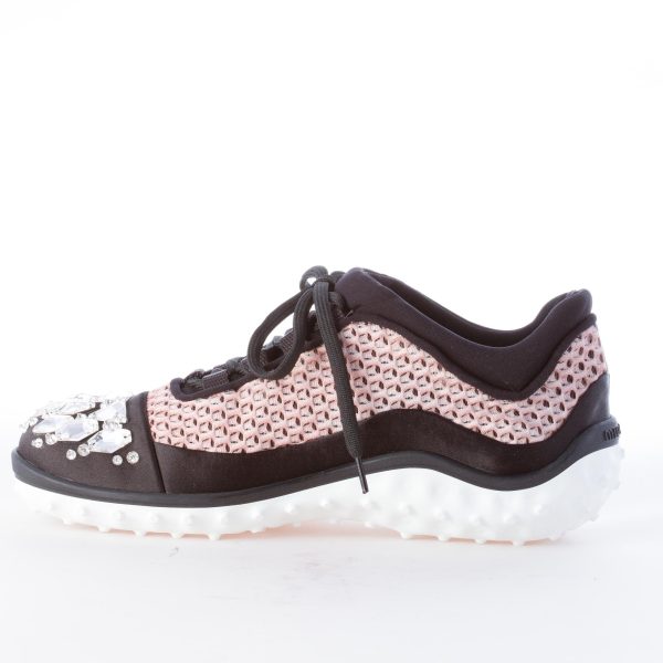 MIU MIU donna sneaker in raso e tessuto a maglie ROSA e nero con gioielli swarovsky - immagine 6