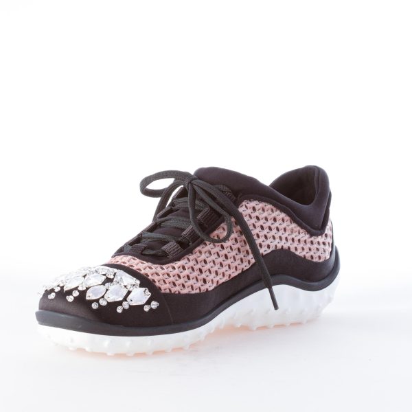 MIU MIU donna sneaker in raso e tessuto a maglie ROSA e nero con gioielli swarovsky - immagine 7