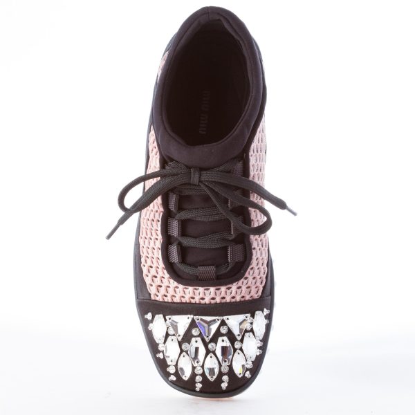 MIU MIU donna sneaker in raso e tessuto a maglie ROSA e nero con gioielli swarovsky - immagine 8