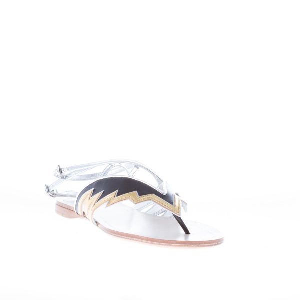 MIU MIU donna sandalo infradito flat in pelle NERO più ORO con cinturino alla caviglia - immagine 2