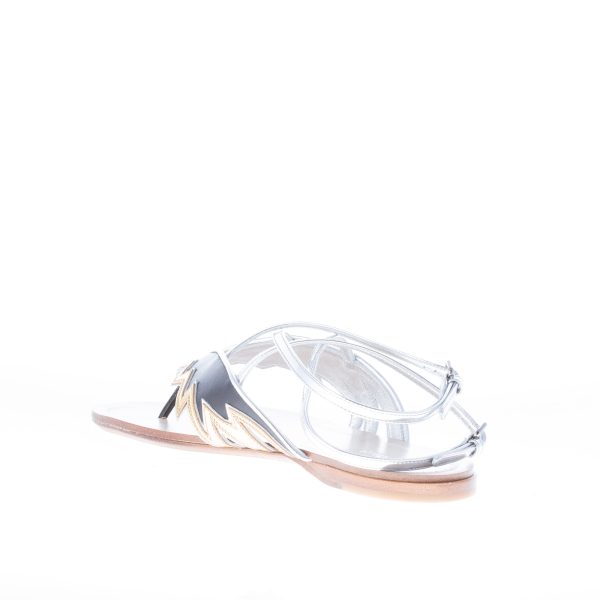 MIU MIU donna sandalo infradito flat in pelle NERO più ORO con cinturino alla caviglia - immagine 4