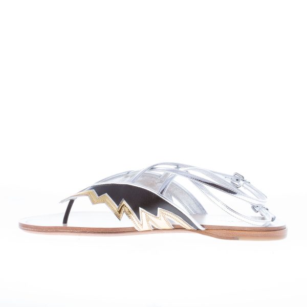 MIU MIU donna sandalo infradito flat in pelle NERO più ORO con cinturino alla caviglia - immagine 5