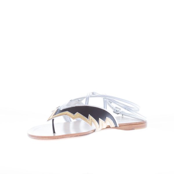 MIU MIU donna sandalo infradito flat in pelle NERO più ORO con cinturino alla caviglia - immagine 6