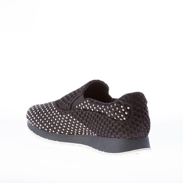 PRADA donna slip on BEE in tessuto tecnico a nido d'ape NERO con borchie - immagine 4