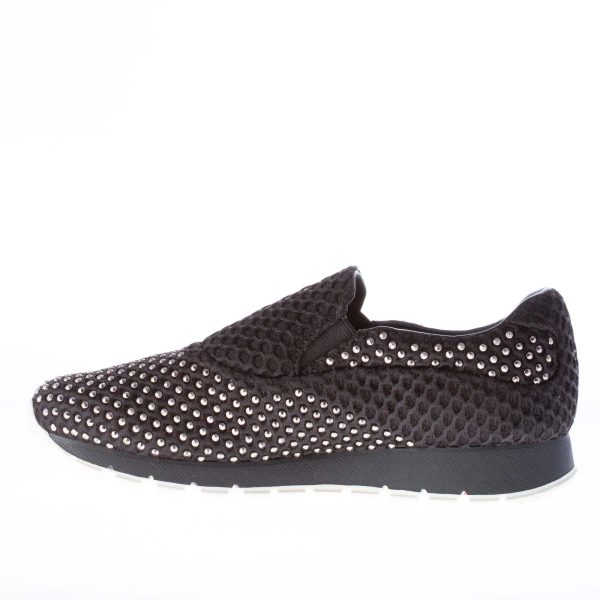PRADA donna slip on BEE in tessuto tecnico a nido d'ape NERO con borchie - immagine 5