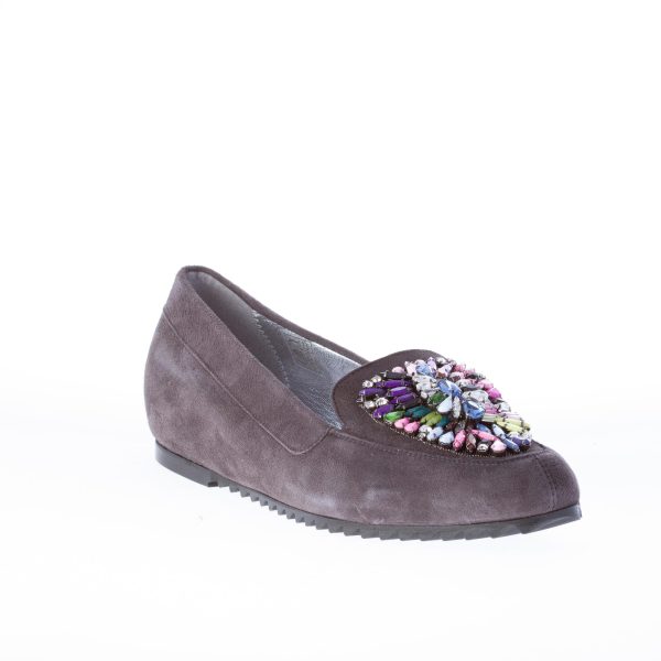 AZUREE CANNES mocassino in camoscio GRIGIO con gioiello colorato. - immagine 2