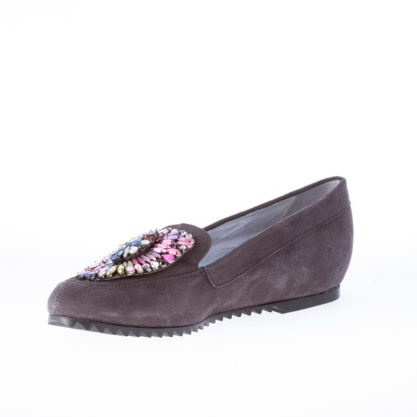 AZUREE CANNES mocassino in camoscio GRIGIO con gioiello colorato. - immagine 6