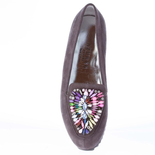 AZUREE CANNES mocassino in camoscio GRIGIO con gioiello colorato. - immagine 7