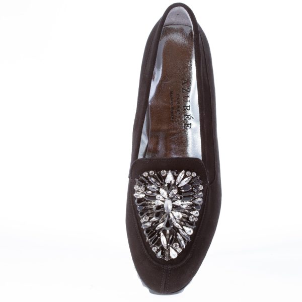 AZUREE CANNES mocassino in camoscio NERO con gioiello argento - immagine 7