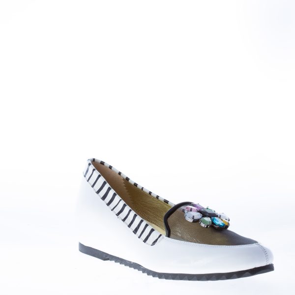 AZUREE CANNES mocassino in vernice BIANCO con nylon e gioiello. Zeppa interna - immagine 2