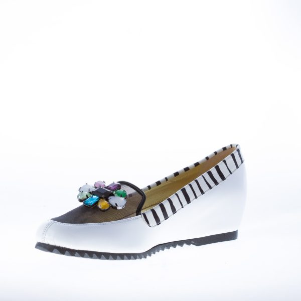 AZUREE CANNES mocassino in vernice BIANCO con nylon e gioiello. Zeppa interna - immagine 7