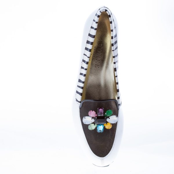 AZUREE CANNES mocassino in vernice BIANCO con nylon e gioiello. Zeppa interna - immagine 8