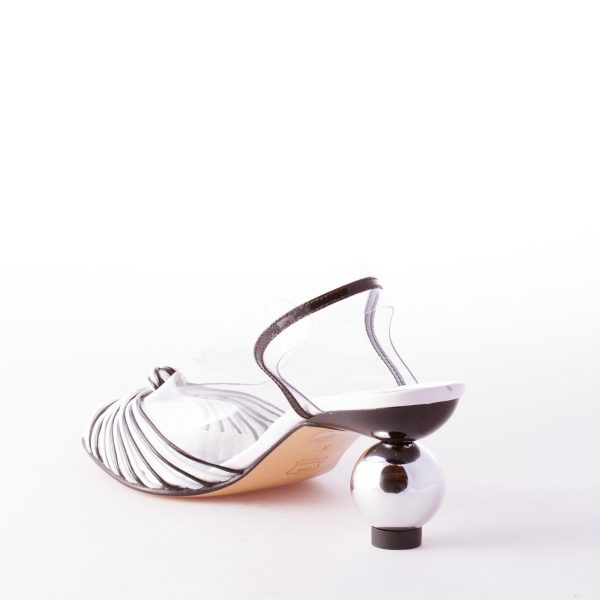 AZUREE CANNES donna sandalo trasparente NATURI con pelle intrecciata BIANCO E NERO. Tacco rotondo - immagine 4
