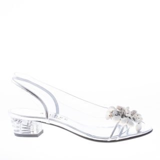 AZUREE CANNES donna sandalo NUAGO in crystal trasparente e pelle ARGENTO con dettaglio pietre avorio