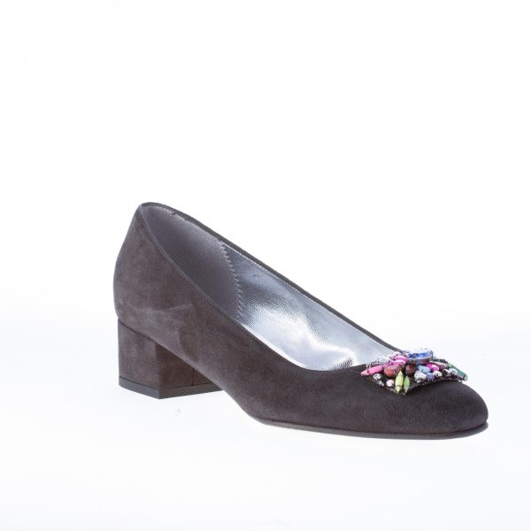 AZUREE CANNES décolleté in camoscio GRIGIO con gioiello colorato. Tacco 3,5 cm - immagine 2