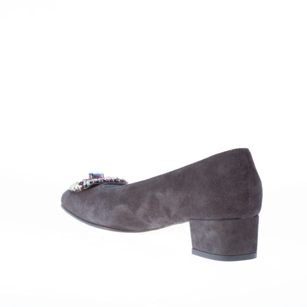 AZUREE CANNES décolleté in camoscio GRIGIO con gioiello colorato. Tacco 3,5 cm - immagine 5