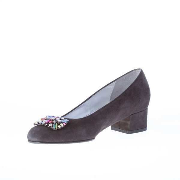 AZUREE CANNES décolleté in camoscio GRIGIO con gioiello colorato. Tacco 3,5 cm - immagine 7