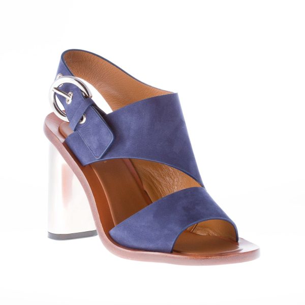 CELINE donna sandalo in nabuk BLU con fibbia. Tacco 9 cm - immagine 2