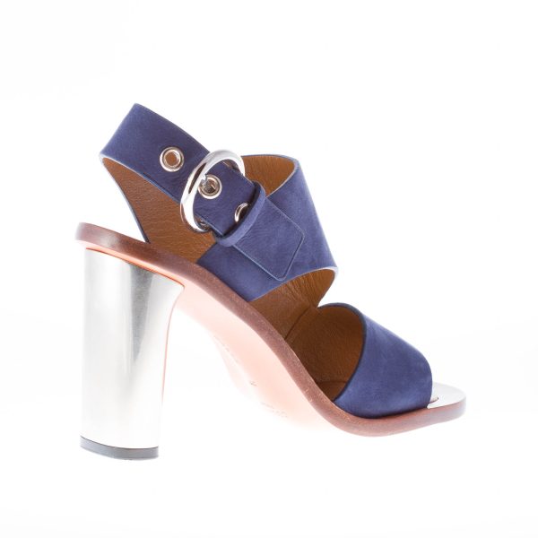 CELINE donna sandalo in nabuk BLU con fibbia. Tacco 9 cm - immagine 3