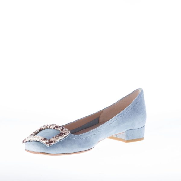 IL BORGO FIRENZE décolleté in camoscio BLU AVIO con fibbia stampa pitone. Tacco 2 cm - immagine 6