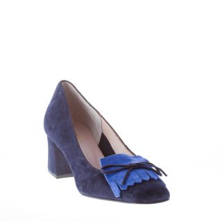 IL BORGO FIRENZE donna décolleté in camoscio BLU con frangia e laccio. Tacco 5 cm