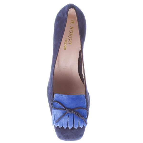 IL BORGO FIRENZE donna décolleté in camoscio BLU con frangia e laccio. Tacco 5 cm - immagine 6