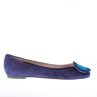 IL BORGO FIRENZE ballerina in camoscio BLU con fibbia patchwork. Suola in cuoio