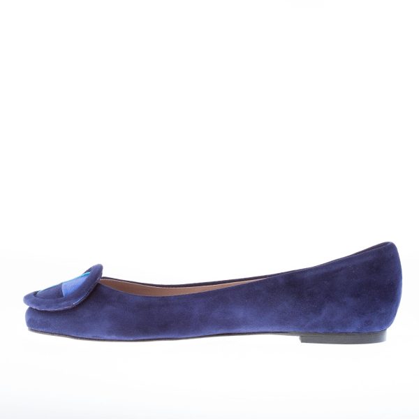 IL BORGO FIRENZE ballerina in camoscio BLU con fibbia patchwork. Suola in cuoio - immagine 5