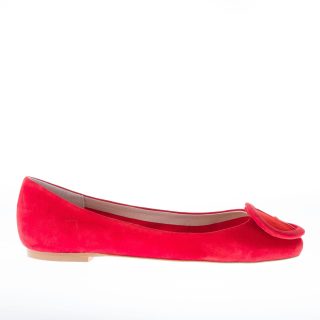 IL BORGO FIRENZE ballerina in camoscio ROSSO con fibbia patchwork. Suola in cuoio