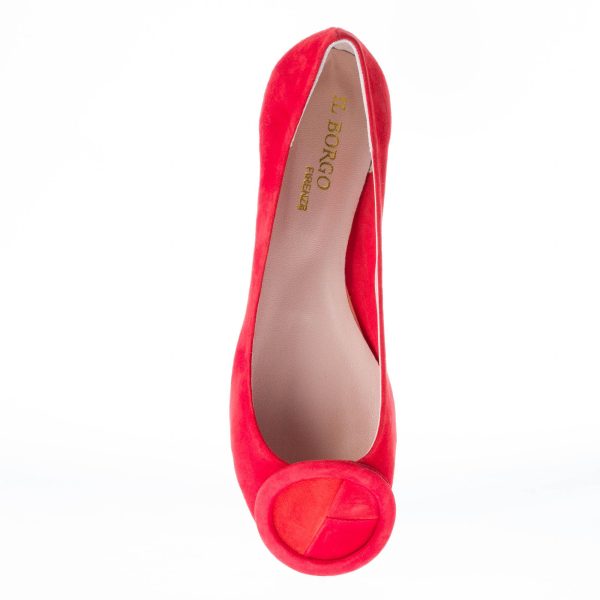 IL BORGO FIRENZE ballerina in camoscio ROSSO con fibbia patchwork. Suola in cuoio - immagine 6