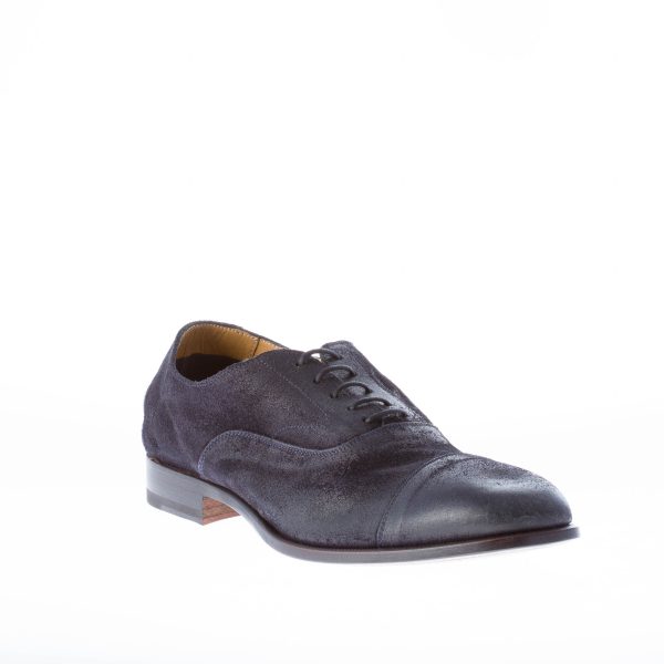 MIGLIORE uomo scarpa francesina in camoscio anticato BLU con puntale. Suola in cuoio - immagine 2