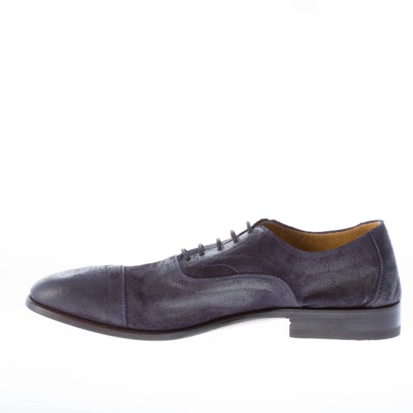 MIGLIORE uomo scarpa francesina in camoscio anticato BLU con puntale. Suola in cuoio - immagine 5