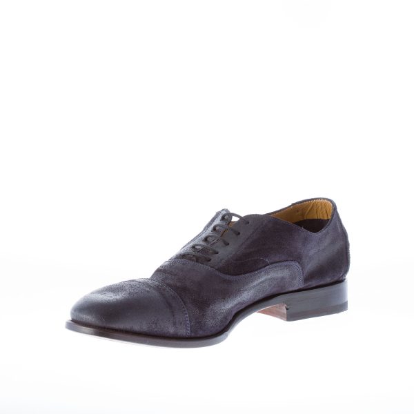 MIGLIORE uomo scarpa francesina in camoscio anticato BLU con puntale. Suola in cuoio - immagine 6