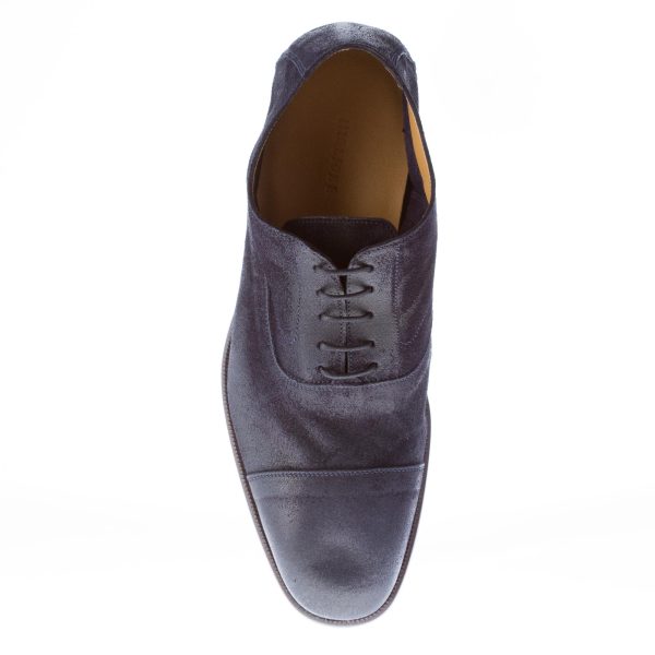 MIGLIORE uomo scarpa francesina in camoscio anticato BLU con puntale. Suola in cuoio - immagine 7