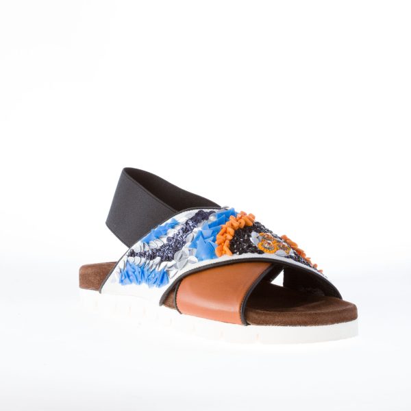 MSGM donna sandalo incrociato in pelle MARRONE con abbellimento multicolore - immagine 2