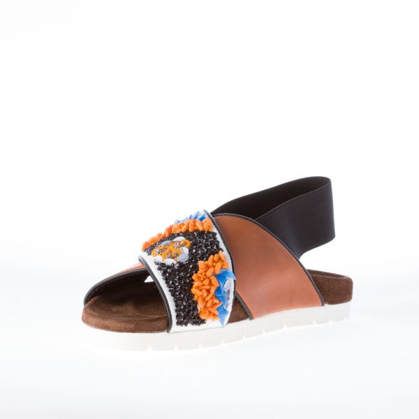 MSGM donna sandalo incrociato in pelle MARRONE con abbellimento multicolore - immagine 6