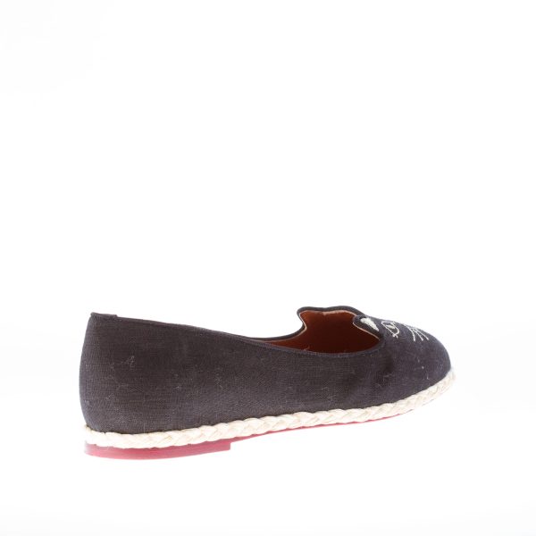 CHARLOTTE OLYMPIA donna ballerina espadrillas Capri Cats in tessuto NERO con Kitty oro - immagine 3