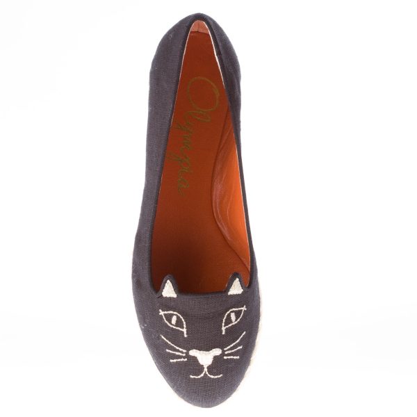 CHARLOTTE OLYMPIA donna ballerina espadrillas Capri Cats in tessuto NERO con Kitty oro - immagine 7