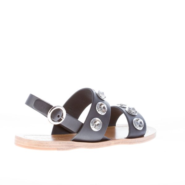 PRADA donna sandalo basso in pelle NERO con anelli di cristallo - immagine 3