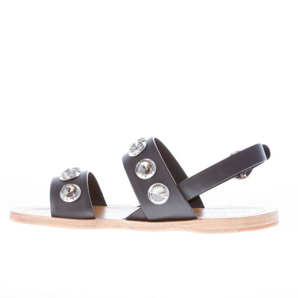 PRADA donna sandalo basso in pelle NERO con anelli di cristallo - immagine 5
