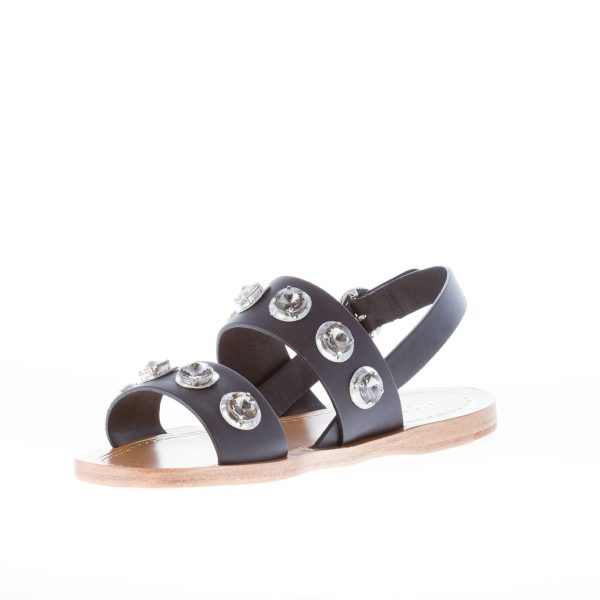 PRADA donna sandalo basso in pelle NERO con anelli di cristallo - immagine 6